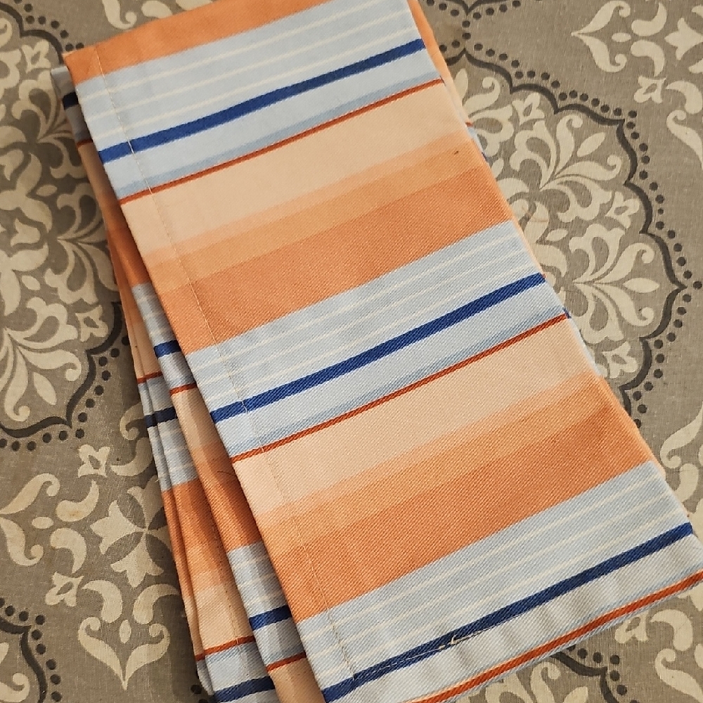 Pier 1 Imports Striped Orange and Blue Table Napkins Table Linen Set of 8